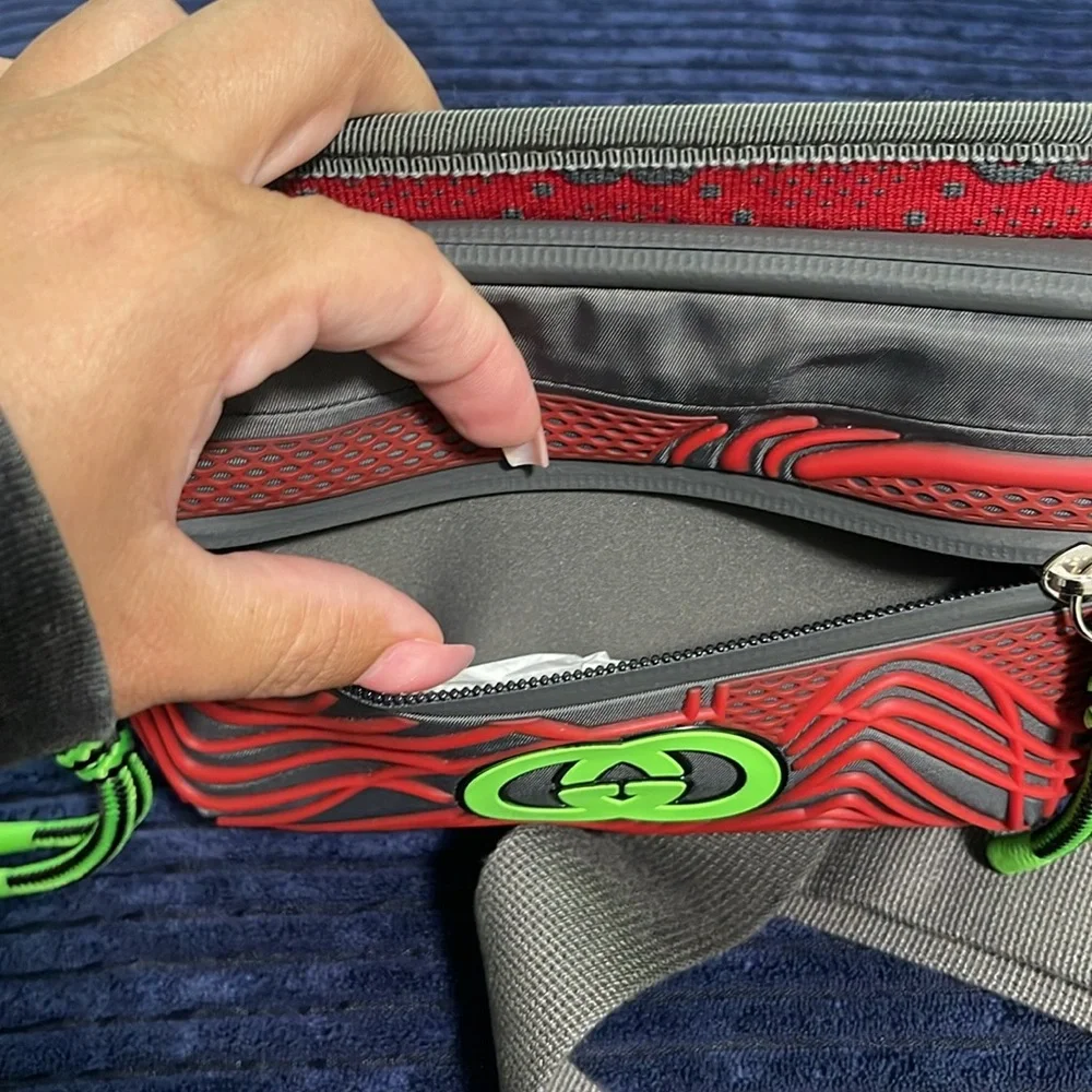 Gucci Red and Gray Belt Bag with Green Accents